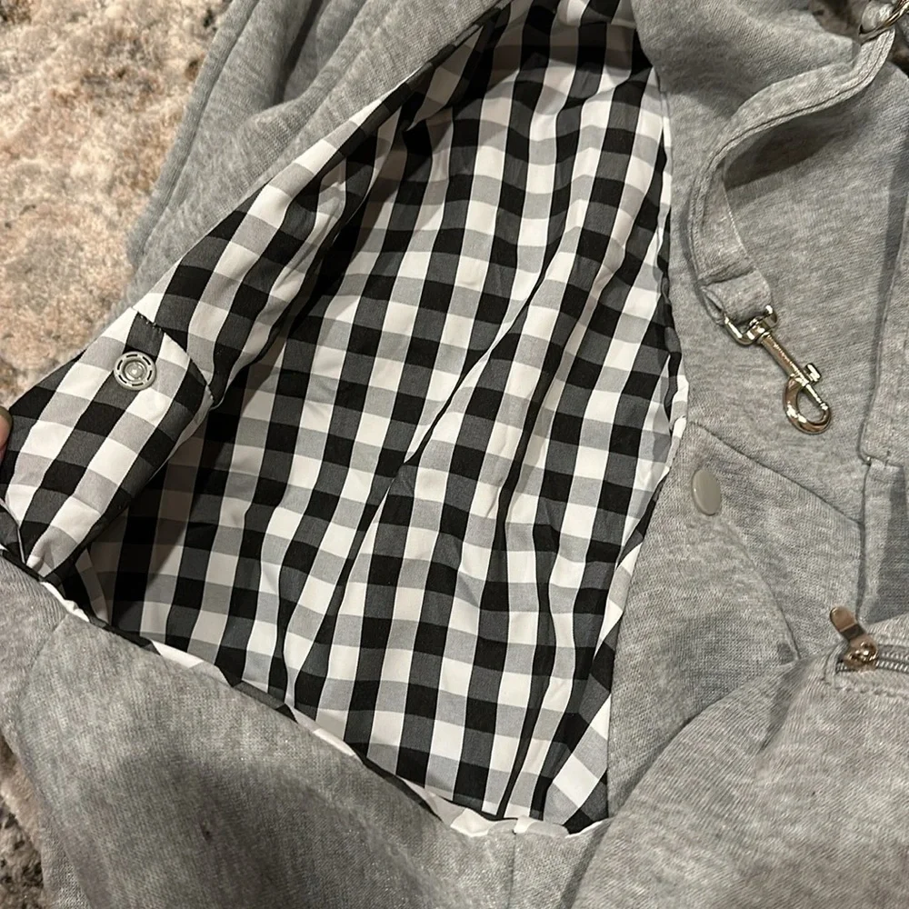 Gray Pet Sling Carrier with Checked Lining - Brand: